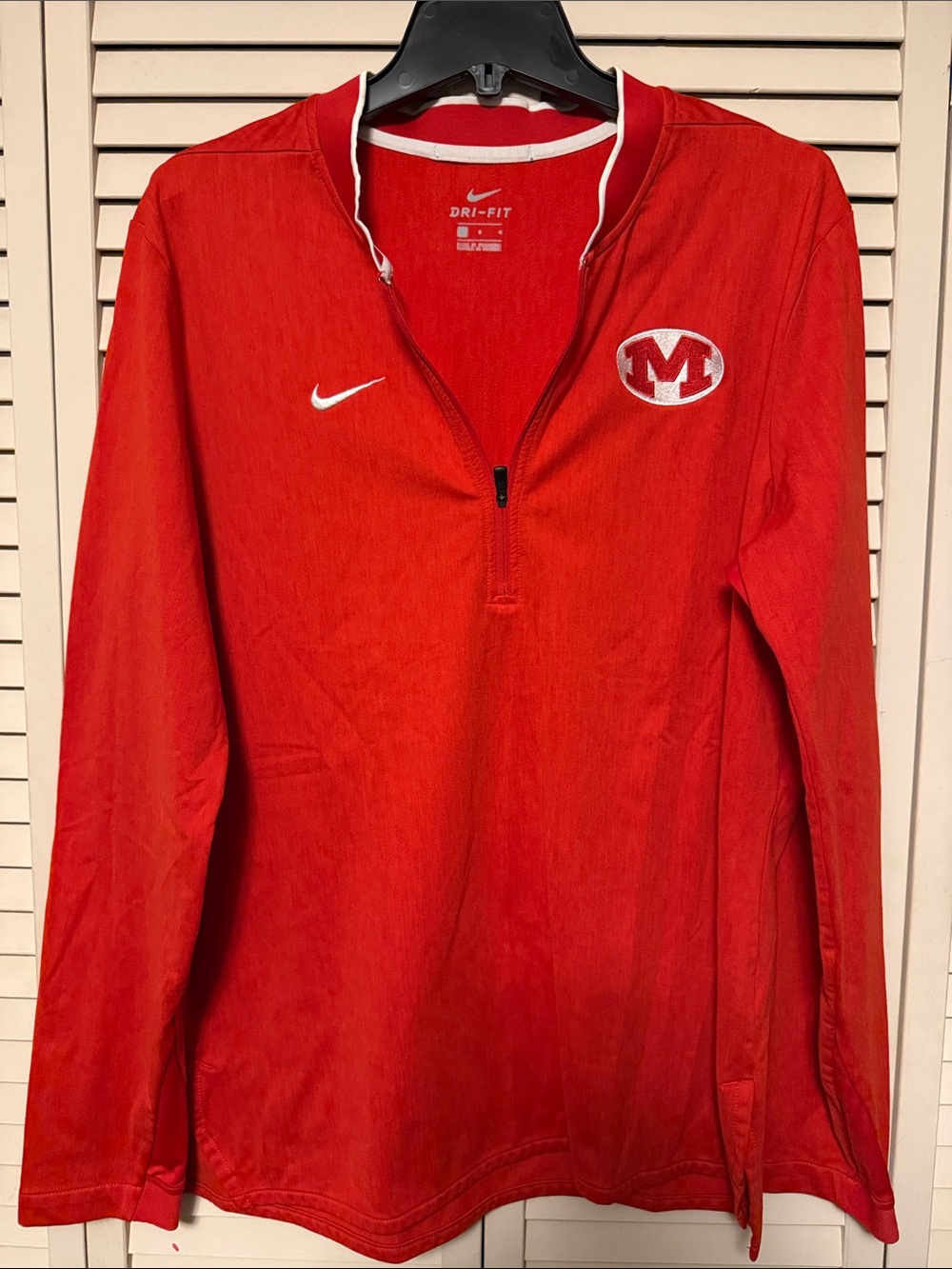Nike Men’s Red Dri-FIT Half-Zip “M” logo